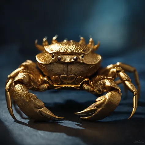 Crab Monster, forceful, Colossal, Crustacean, Metallic luster, Glowing in gold, metal texture