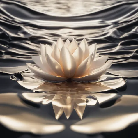 Lotus leaf, lotuses, Eau, courtyard, rays of sunshine, partially underwater shot, symmetry, polar opposites, close-up, Romanticism, Op art, Contemporary art, Luminism, cinematic lighting, sparkle, god rays, ray tracing, UHD, retina, masterpiece, ccurate, s...