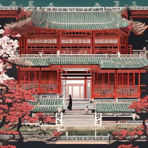 （（（tmasterpiece））），Magnificent Chinese architectural complex，Standing in the green mountains and green waters，tranquil and graceful，An ancient and mysterious wonderland，Exquisite craftsmanship depicts the details of the building，Each window、Eaves and porch...