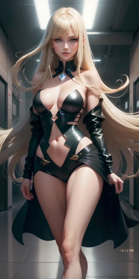 perfect breasts ((book cover)) ((1 beautiful woman in her 20s)), ((light blonde hair)) ((Long haircut with bangs, traditional bangs)) ((hair flowing in the wind)), ((crystalline green eyes)), stylish scarlet blazer, strapless blouse underneath, long black ...