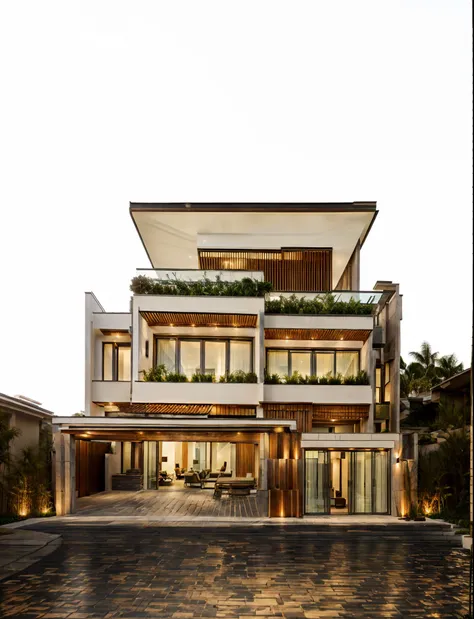 raw photo, outdoor, (residential architecture exterior:1.3), 1 house architecture, (elegant), singapore tropical modern house st...