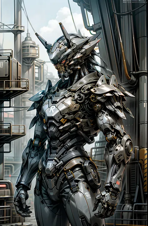 (best quality:1.2,8k,64k,ultra-detailed,realistic),Dark Fantasy,Cyberpunk,1 miraculous man,mechanical wonders,robot presence,guardian of cybernetics,samurai mechanical armor,waist samurai sword,absolutely stunning art,wearing a black cloak,highest quality ...