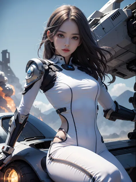 Unbeatable masterpiece, Ultra photo realsisim , Perfect artwork , Intricate details , Best quality , Strong light , High contrast , Dynamic pose , Dutch angle , ((Depth of field)) , Girl , tight white attire , suspended in the air , strange ballhuman desig...