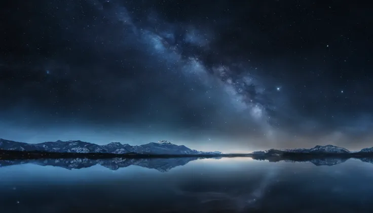 nigh sky、night sky full of stars、The surface of the water is reflecting the stars、Top image quality、