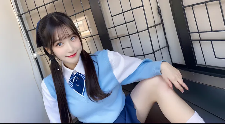 18-year-old high school girl in blue miniskirt（poneyTail）