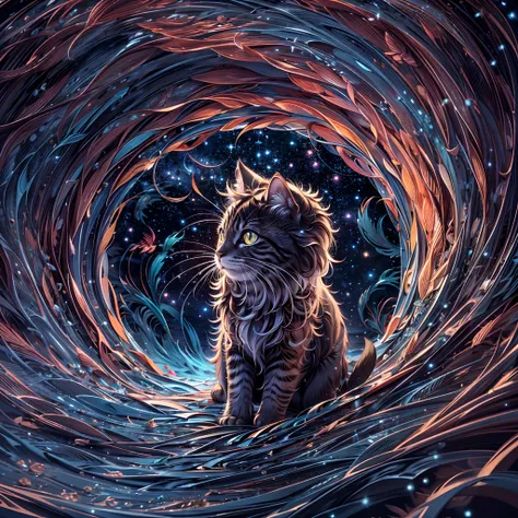 Use paper cuts to make cosmic scenes, A cat in a spacesuit is walking through a space-time tunnel，A black hole near the end，Best Quality ,masutepiece,extremely delicate and beautiful, Extremely detailed  ,Unity ,8K Wallpaper, finely detail, Best Quality,ab...