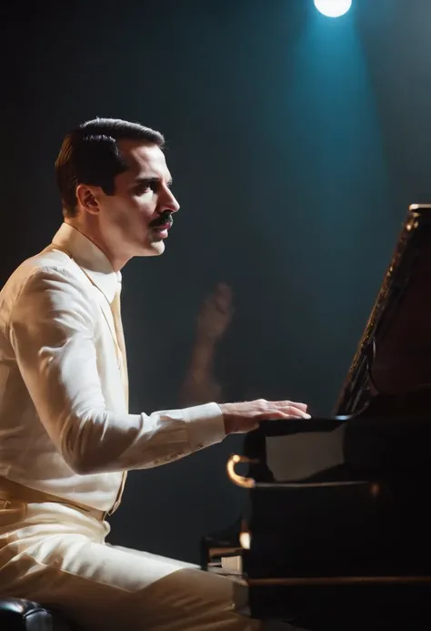 Freddie Mercury，grand piano，Pepsi，stage lighting，Chasing the light，Backlight