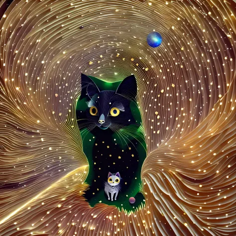 Use paper cuts to make cosmic scenes, A cat in a spacesuit is walking through a space-time tunnel，A black hole near the end，Best quality ,tmasterpiece,Extremely Delicately Beautiful, Extremely detailed ,8K wallpaper, finedetail, Best quality,absurderes, un...