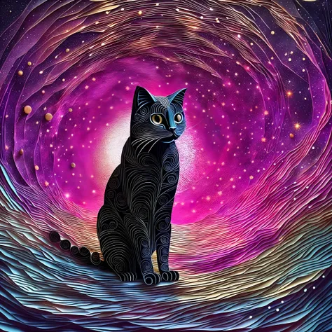 Use paper cuts to make cosmic scenes, A cat in a spacesuit is walking through a space-time tunnel，A black hole near the end，Best quality ,tmasterpiece,Extremely Delicately Beautiful, Extremely detailed ,8K wallpaper, finedetail, Best quality,absurderes, un...