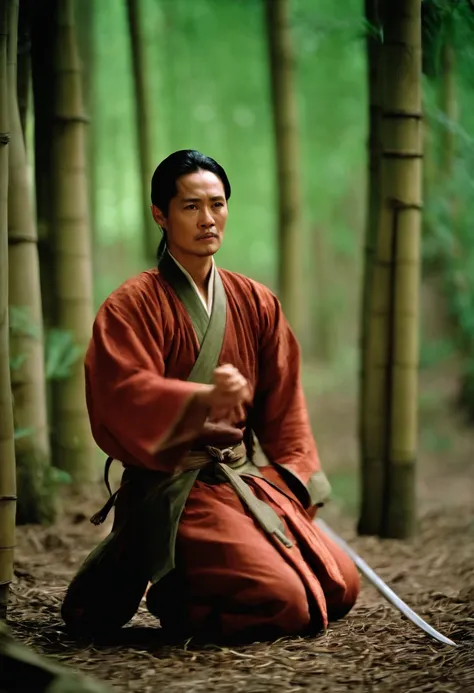 Crouching Tiger, Hidden Dragon stills，Chow Yun-fat，bamboo forrest，Hanging Via