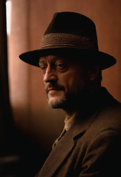 A still from Léon，Jean Reno，Matinda，potted，Wool woven hat