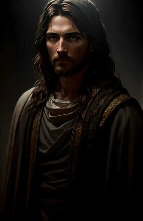 JESUS CHRIST DARK PHOTO: realistic epic, soft cinematic portrait, adobe lightroom, photographic lab, highly detailed, faded, (neutral colors: 1.2), (hdr: 1.4) , (soft colors:1.2), hyperdetailed, (artstation:1.4), cinematic, warm lights, dramatic light, (in...