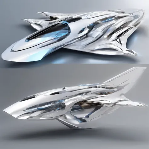 Spaceship design with metal fish appearance, plastic, its design has beautiful and delineated delta wings curved downwards in a futuristic 12K way