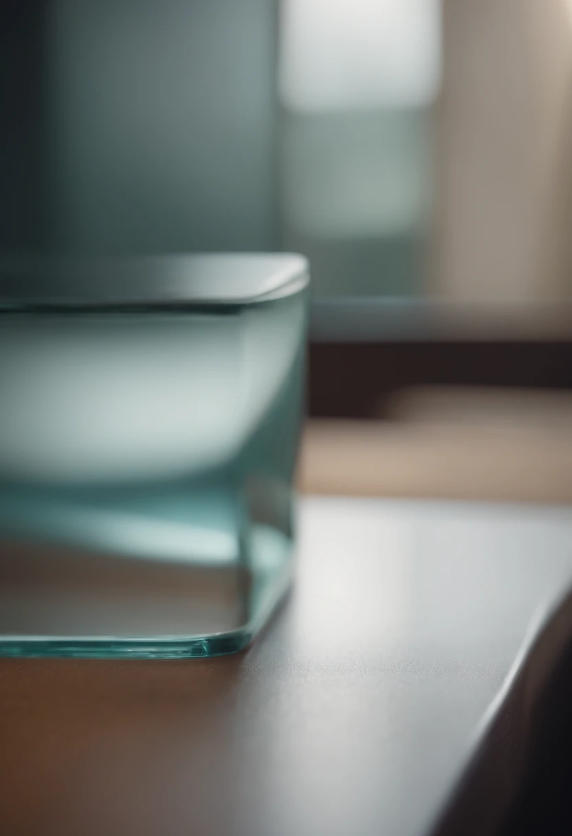 Glass sheet rounded corners on the office surface Details HD glass has refraction