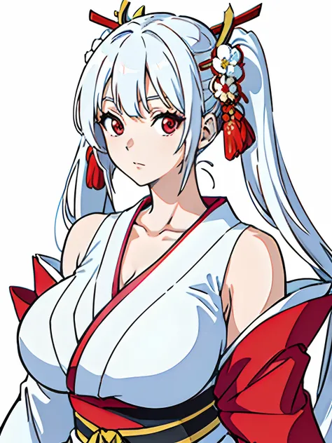 ((masterpiece, best quality)), (1girl, anime girl in the hot spring),(mature), (solo), (female focus), (white hair, twintail),red eyes, ((white kimono, exposed kimono)), ((huge breasts, shining breasts)), elegant, exposed shoulder, open shoulder, collarbon...