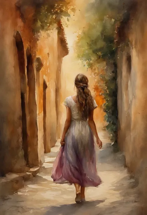 A troubled girl walking along a road, with a scene of her being spoken to. The girl has beautiful detailed eyes and lips, and a long eyelashes. The artwork is created with oil painting medium, showcasing high quality with 4k resolution and photorealistic d...