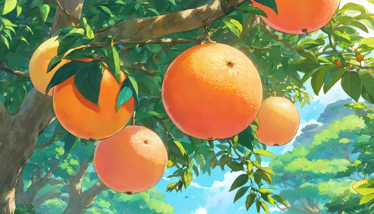 Grapefruit hangs from the tree