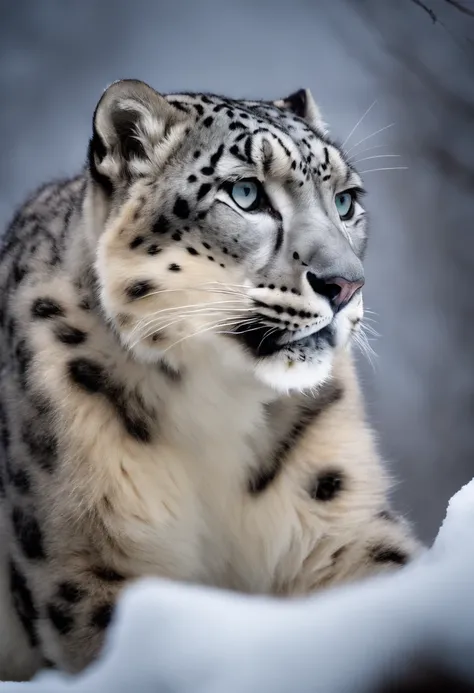 "Generate ultra-high-definition images of chic snow leopards, Classic snow leopard Pose. Using advanced macro photography techniques、Highlights the intricate details of the snow leopard s coat, mustaches, And expressive eyes.

Place the camera at the snow ...