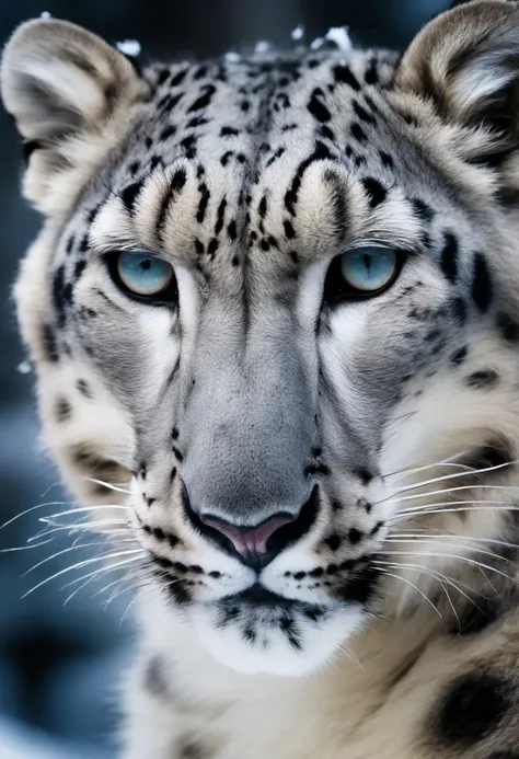 "Generate ultra-high-definition images of chic snow leopards, Classic snow leopard Pose. Using advanced macro photography techniques、Highlights the intricate details of the snow leopard s coat, mustaches, And expressive eyes.

Place the camera at the snow ...