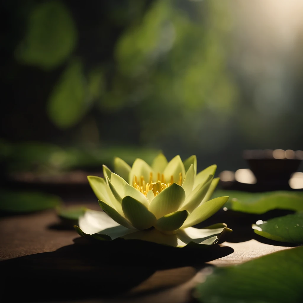 （zen feeling）, Bergamot, lotus flower, Lotus leaf, censer, waterface, corrugation