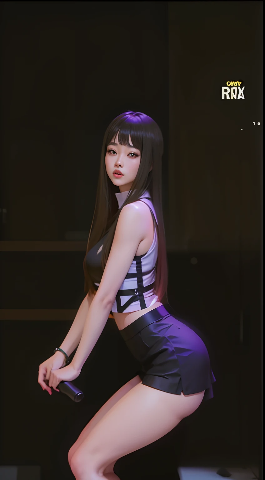 araffe asian girl in a short skirt and a black top, exid hani