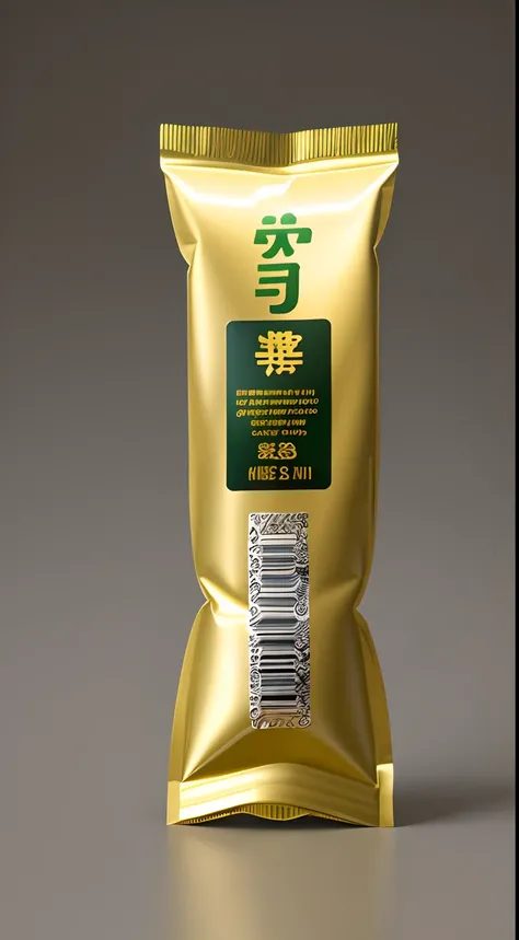 This is a packet of paste，Looks slender，The color is imperial gold，Matte material，Product names are written vertically in italics