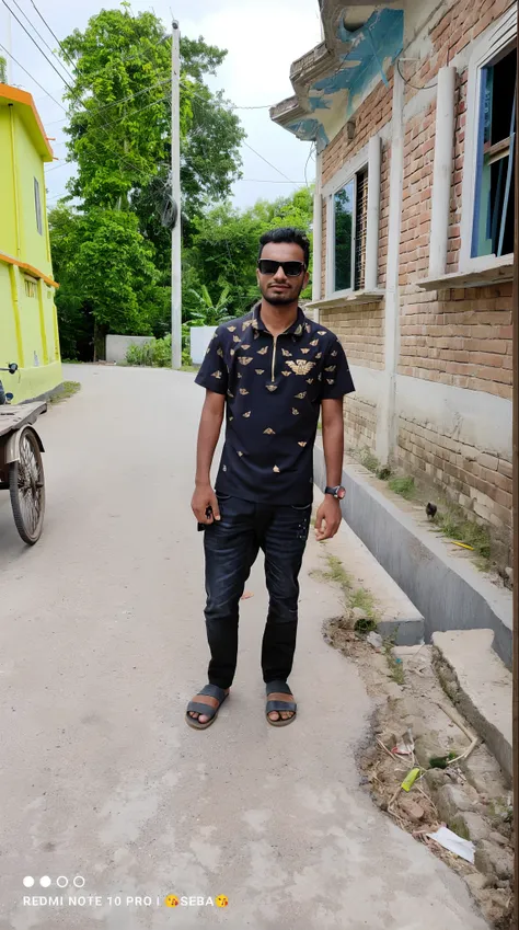 araffe man standing in the middle of the road in front of a yellow truck, full body picture, wearing a kurta, wearing bihu dress mekhela sador, very very low quality picture, with a cool pose, standing in a township street, mohamed chahin style, riyahd cas...