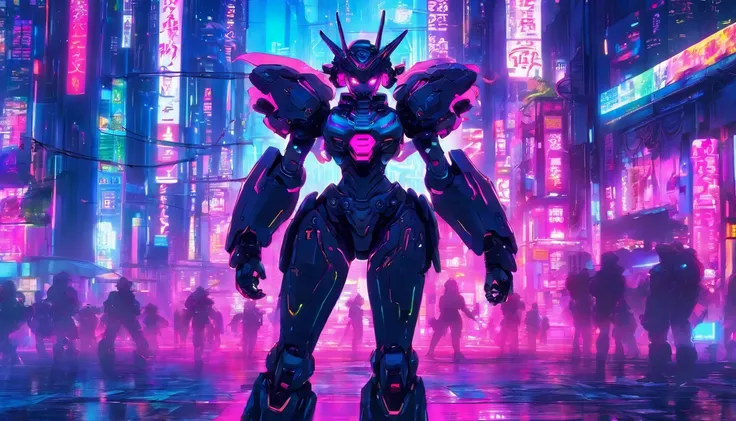 Cyberpunk power armor girl,full body,Technological enhancements, Futuristic city backdrop, Mechanical details, Cyberpunk Futurism, Mechanical Fantasy, Yoshitoshi ABe, Cyberpunk Power Armor Girl, Neon Cyber City, High-tech warrior, Action pose, Neon city ba...