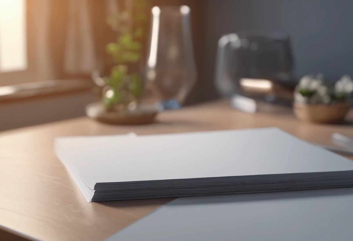 A blank piece of paper is placed on an empty table，Close-up overlook