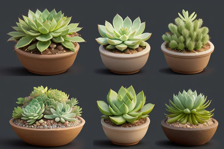 Succulents、collection、no humans、White background、photos realistic