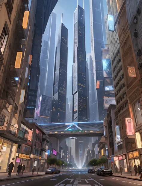 Ciudad futurista con rascacielos y coches en una calle concurrida, Calle futurista de la ciudad, Hermosa ciudad del futuro, Sci - Fi Scene Future New York, Nueva York en el futuro, Arte conceptual urbano, Ciudad cyberpunk hiperrealista, Ciudad del futuro, ...