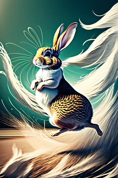 Rabbit in the center of a violent whirlwind　Feel the wind　No text or frames　Do not increase limbs