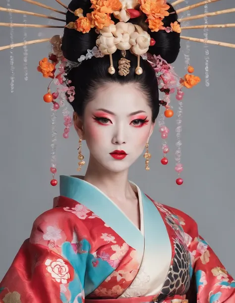 Divine and gorgeously decorated oiran,she is a very elegant and beautiful 18 year old girl. Her face is gorgeously decorated.