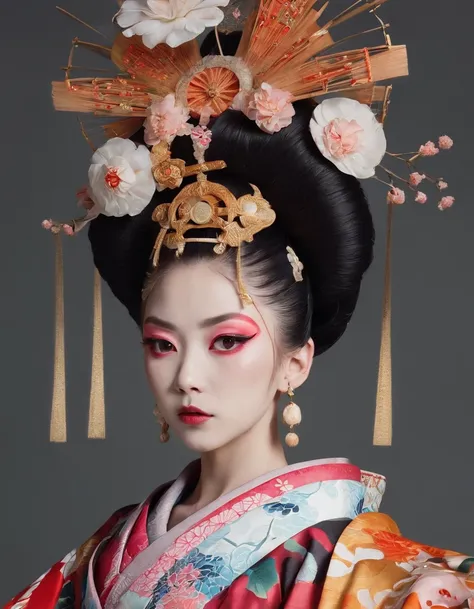 Divine and gorgeously decorated oiran,she is a very elegant and beautiful 18 year old girl. Her face is gorgeously decorated.