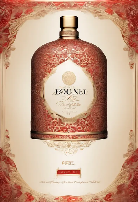 Alcohol advertising，High-end bottled wine，Simple，atmospurate，Fine，The red tone is predominant，gold filigree，The contents contain the outer bottle