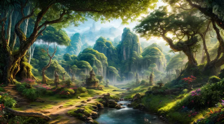 an epic cinematic jungle landscape, meticulously crafted in 4k hd, showcasing the jungle's grandeur with vibrant and beautiful c...