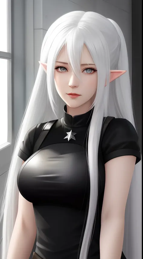 a cartoon picture of a woman with long white hair and a black top, from girls frontline, tifa lockhart with white hair, fine details. girls frontline, white haired deity, female anime character, girls frontline cg, edelgard from fire emblem, v from devil m...