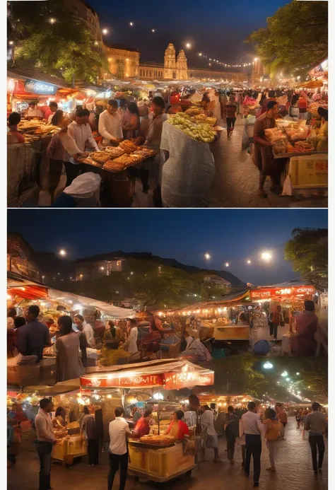 (best quality,realistic:1.37),night market scene,happy woman,street food,animated crowd,city lights,urban life,casual clothing,joyful expression,snacks vendor,bustling atmosphere,exciting,energetic,diverse people,social interaction,nightlife,shops and stal...