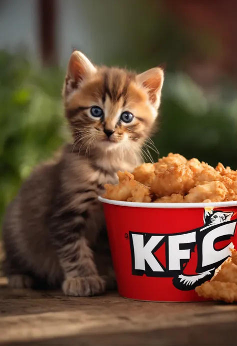 Kittens eat KFC，eine Katze，Eat fried chicken