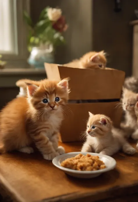 Kittens eat KFC，eine Katze，Eat fried chicken