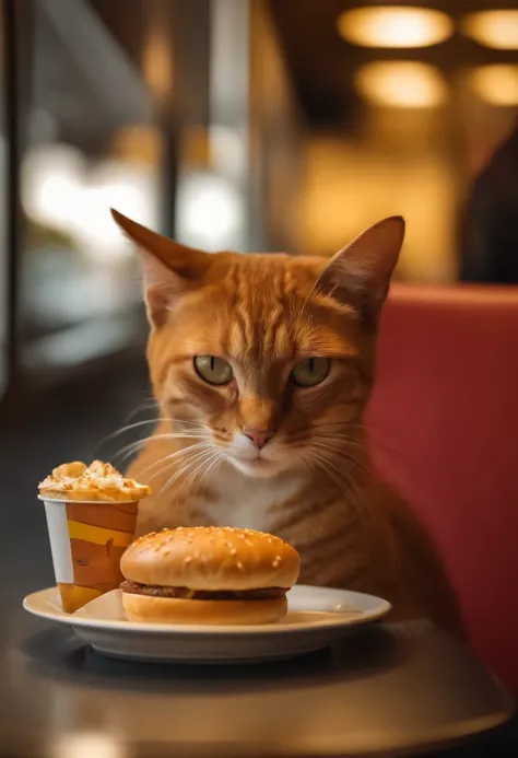 cat，Eating at McDonalds，Abyscilian cat，happy，On the couch