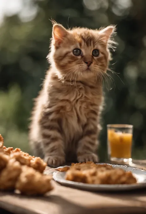 Kittens eat KFC，eine Katze，Eat fried chicken