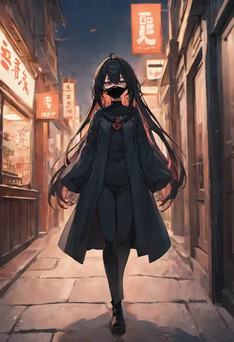 Arad woman standing in street wearing a black mask, Wearing an all-black door wave mask, wearing face mask, wearing face mask, no face mask, Wearing a mask, With long hair, wearing wooden mask, Tumblr, one single mask, She is facing the camera, Mask, dang ...