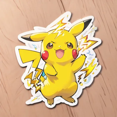 Pikachu with lightning bolt coming out of its cheeks, peeler sticker, die cut