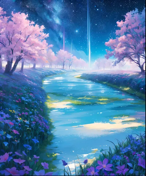 Describe a scene where a cute girl character is lying on a grassy hill, Looking up at the starry sky. Surround her with colorful nebulae and her favorite constellations.