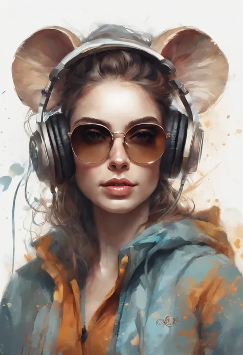 Perfect centering, Cute mouse, Wear a student team jacket, Wearing sunglasses, Wearing headphones, cheerfulness, Standing position, Abstract beauty, Centered, Looking at the camera, Facing the camera, Approaching perfection, Dynamic, Highly detailed, Smoot...