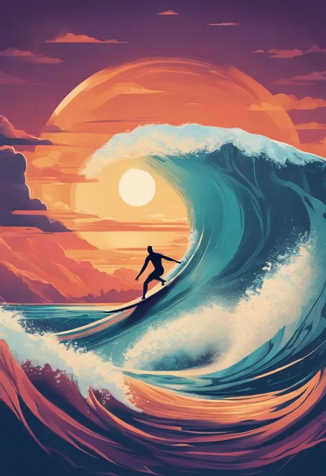 man surfing 2d flat illustration