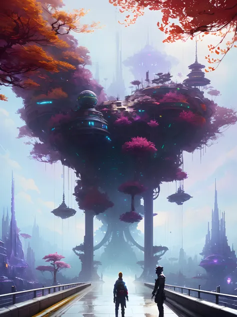 Watercolor,futuristic city with a giant tree in the middle of it, paul lehr and beeple, arstation and beeple highly, concept art wallpaper 4k, inspired by Paul Lehr, surreal concept art, bastien grivet, colorful concept art, high resolution concept art, be...