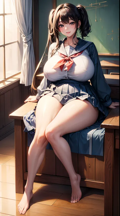 (top-quality、​masterpiece、超A high resolution、Photorealsitic:1.4)、Raw photo、独奏、hi-school girl、nffsw、a sailor suit、校服、skirt by the、A dark-haired、short-hair、glowy skin、Wet body、Dramatic Writing、full body Esbian、A slight smil、(top-quality, ​masterpiece:1.2), (...