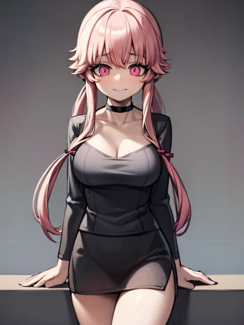 ((masterpiece, best quality)), (1girl), (solo), (female focus), yuno gasai), long hair, (pink eyes:1.5), pink hair, smile, low t...